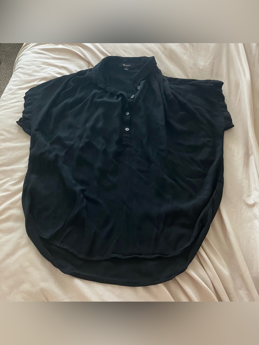 Madewell Black Viscose Button Henley Popover Blouse Top Women's Size S Small